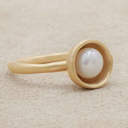 Nesting Freshwater Large Pearl Ring {10k Gold}