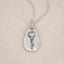 pewter October Birth Flower necklace with 18" link chain, on beige background