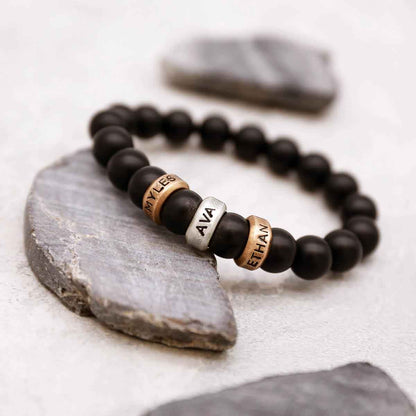 Man wearing a Black Onyx Beaded Name Bracelet