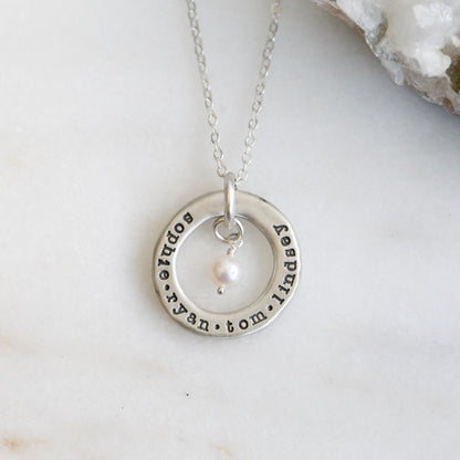 sterling silver open circle pearl necklace