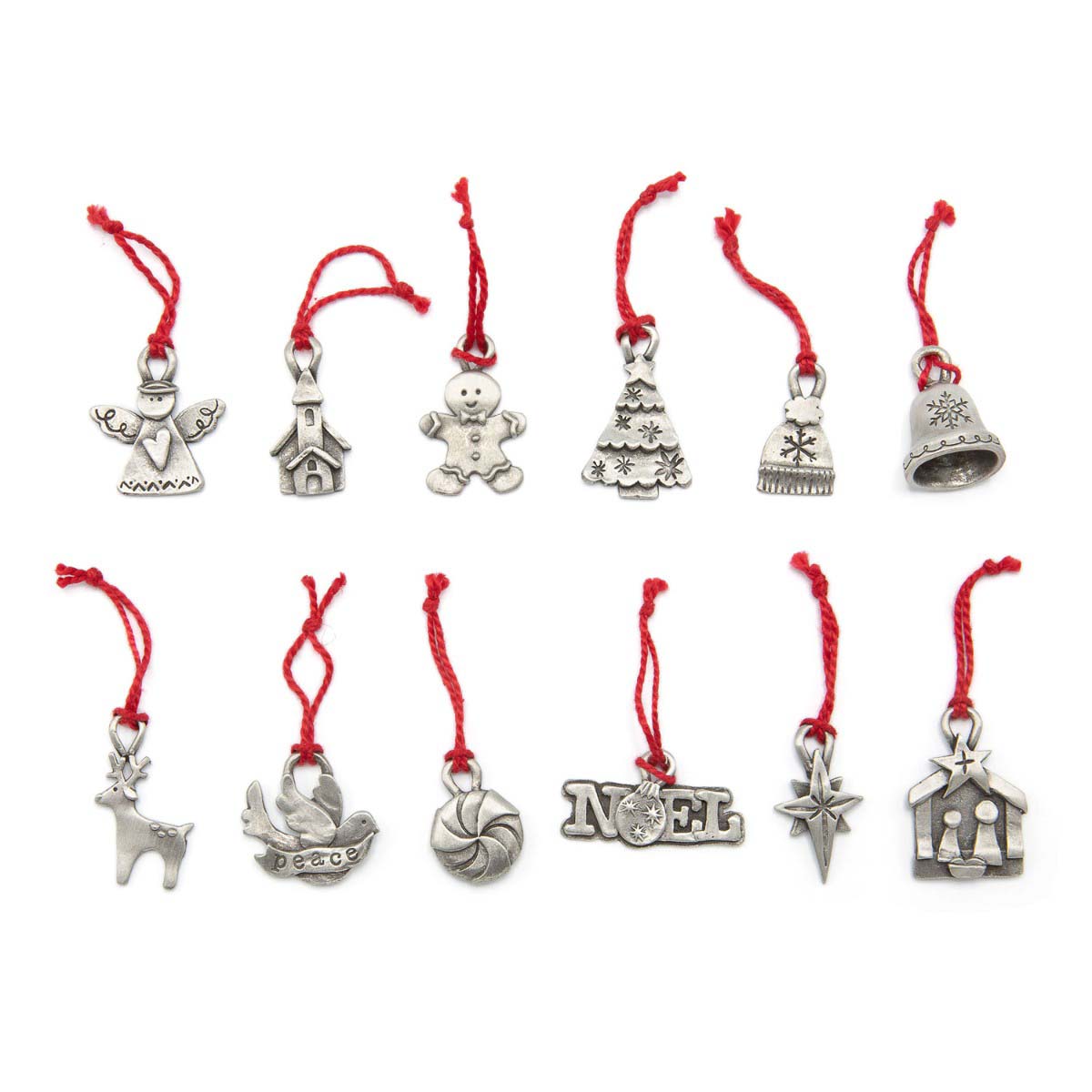 our Christmas tradition advent ornament set handcrafted and cast in fine pewter and includes all 24 ornaments in individual numbered bags