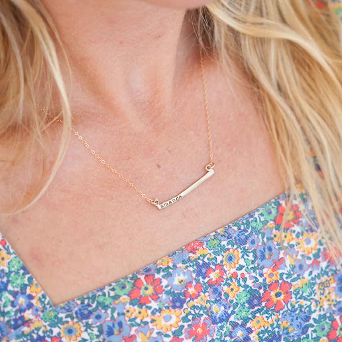 Personalized Cross Bar Necklace {10K Gold}