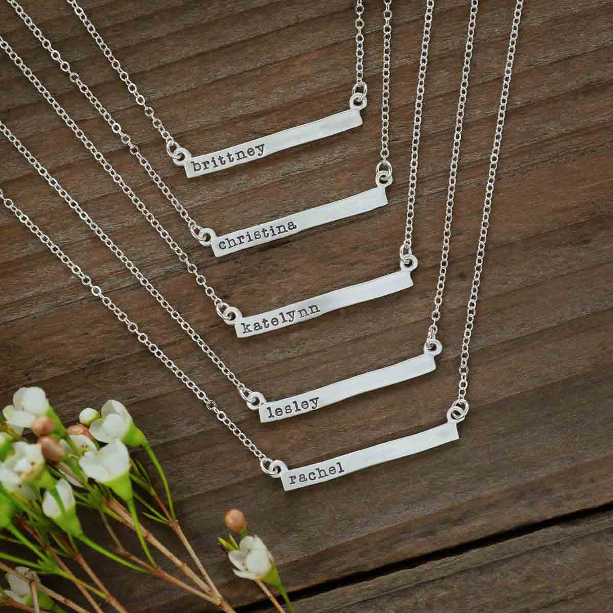 sterling silver personalized cross bar necklace customized with name or phrase