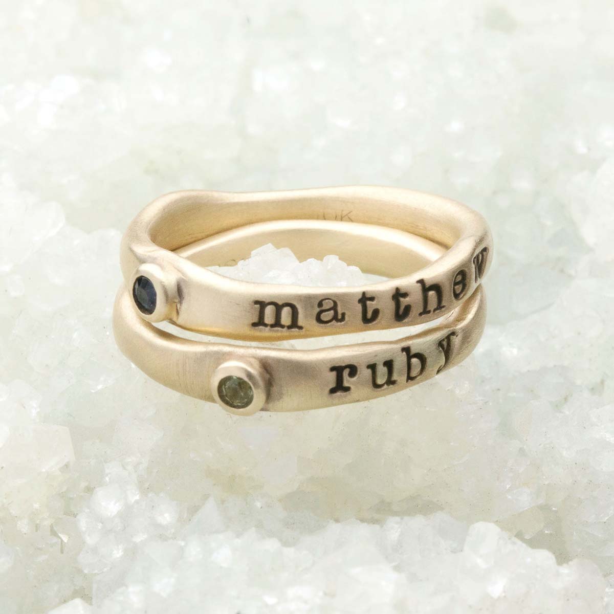 Personalized passage ring handcrafted in 10k yellow gold with your choice of birthstone 