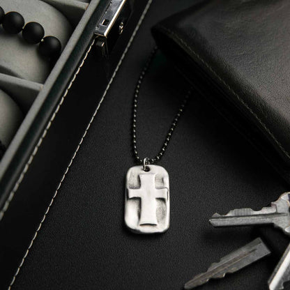 Prevail Cross Dog Tag Necklace [Sterling Silver]