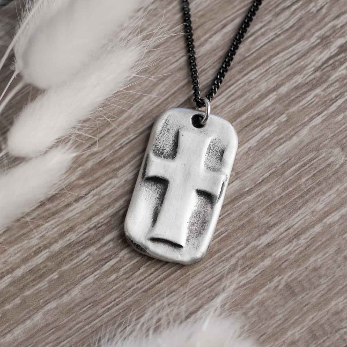 Prevail Cross Dog Tag Necklace [Sterling Silver]