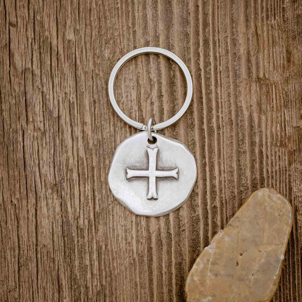 (STERLING SILVER) ROMAN CROSS COIN KEY RING