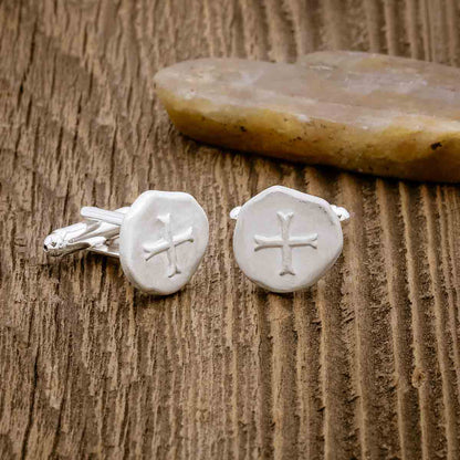 Roman cross cufflinks handcrafted in sterling silver