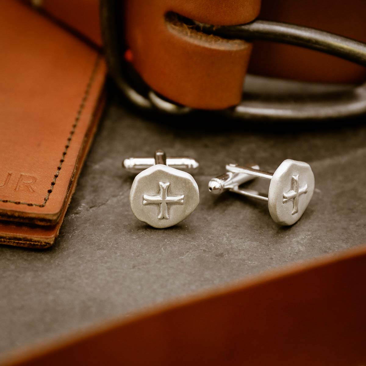 Roman cross cufflinks handcrafted in sterling silver