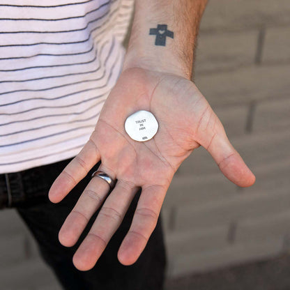 Roman Cross Pocket coin handcrafted in sterling silver and customizable on the back with up to 4 lines