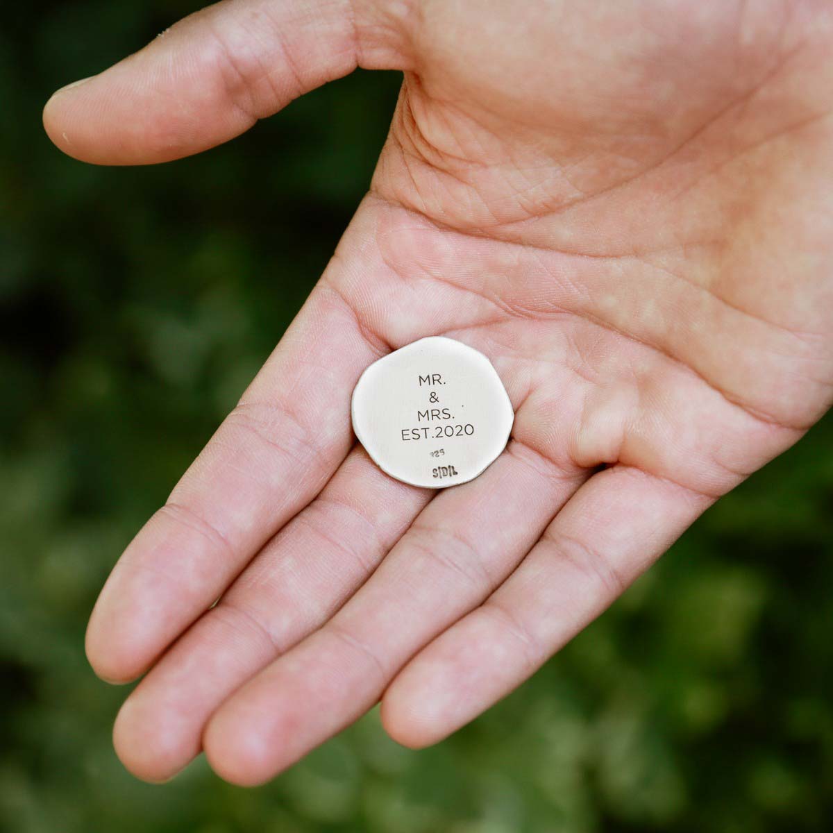 Roman Cross Pocket coin handcrafted in sterling silver and customizable on the back with up to 4 lines