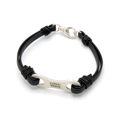 Linked Together Leather Bracelet (Sterling Silver)