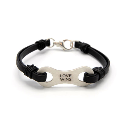 Linked Together Leather Bracelet (Sterling Silver)