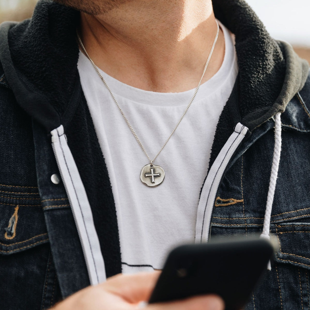 Roman Cross Coin Necklace (Sterling Silver)