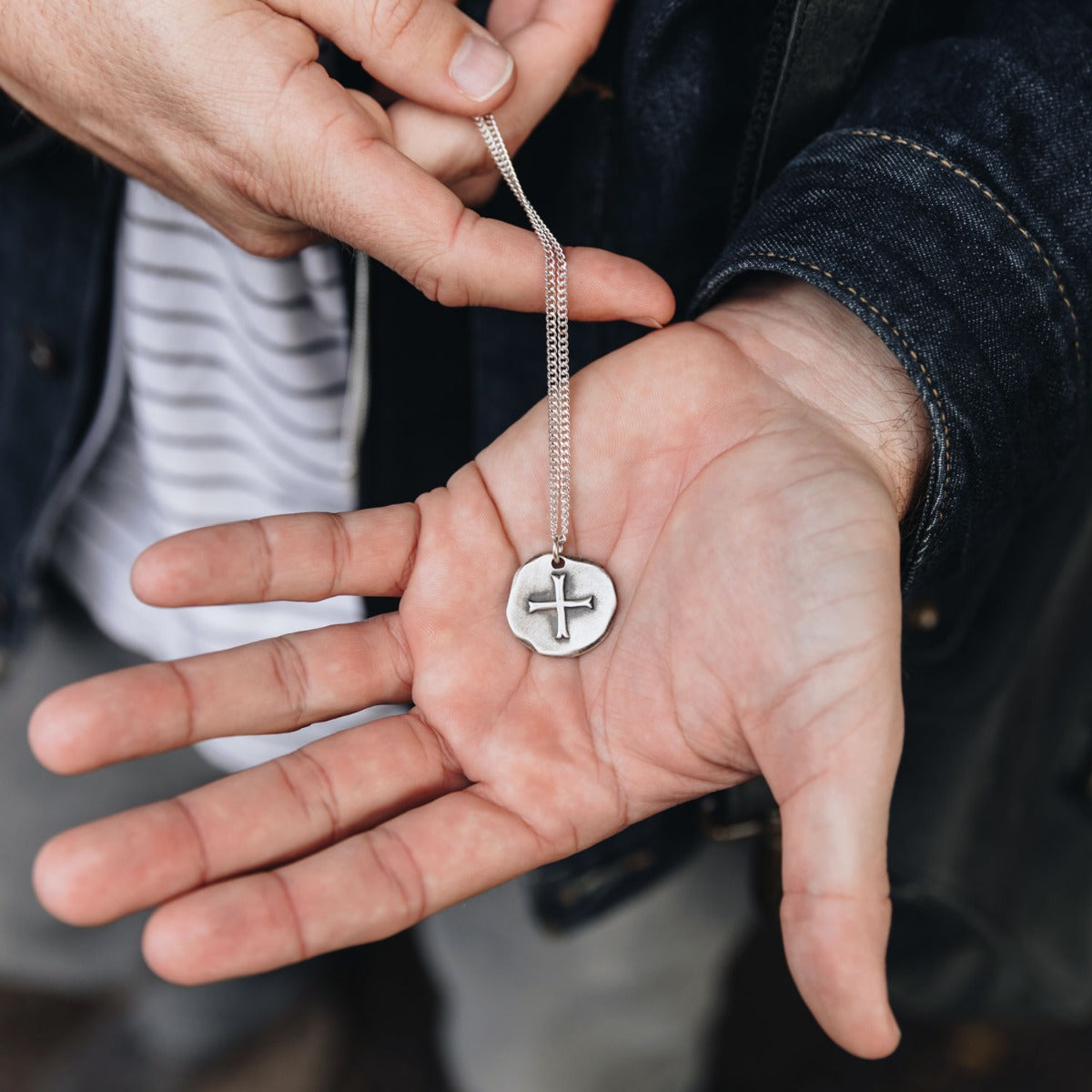 Roman Cross Coin Necklace (Sterling Silver)