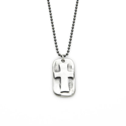 Prevail Cross Dog Tag Necklace [Sterling Silver]