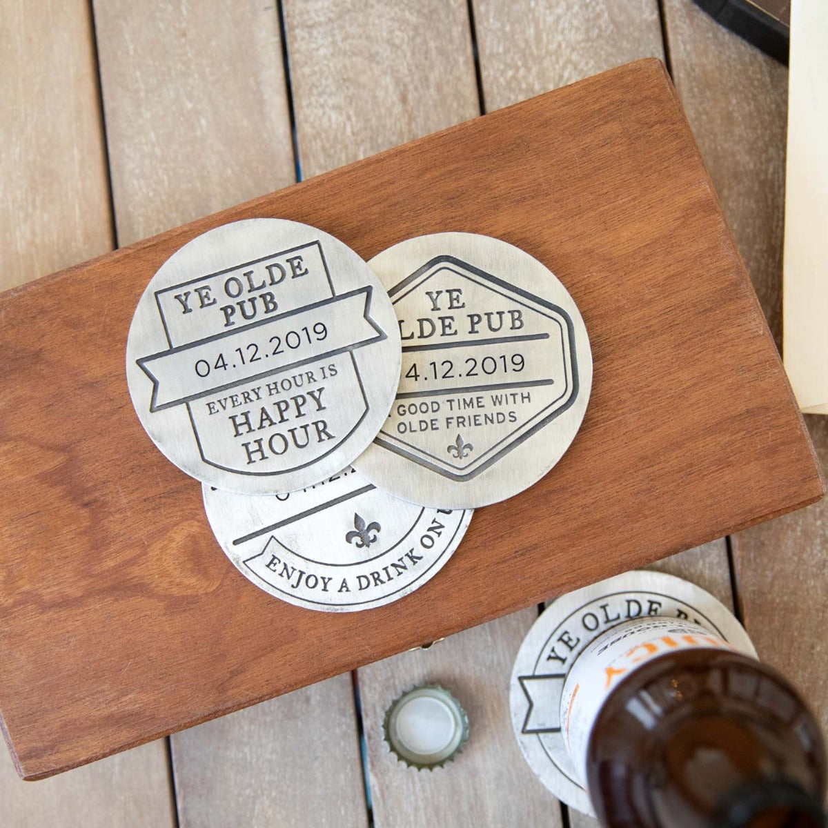 Relax + Enjoy Pub Coaster Set [Pewter]