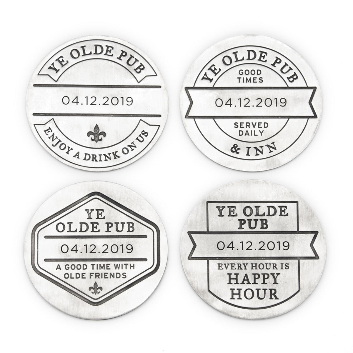 Relax + Enjoy Pub Coaster Set [Pewter]