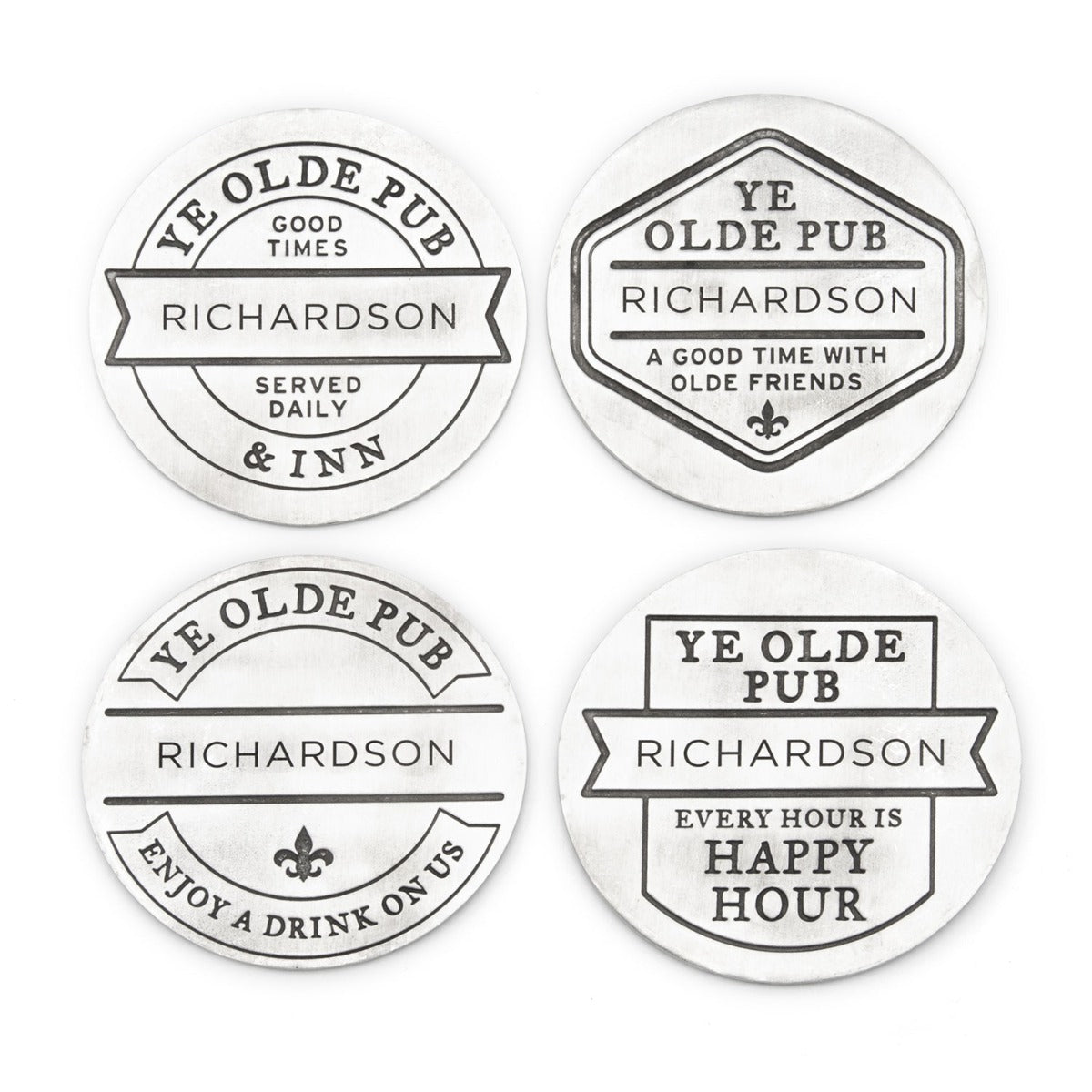 Relax + Enjoy Pub Coaster Set [Pewter]