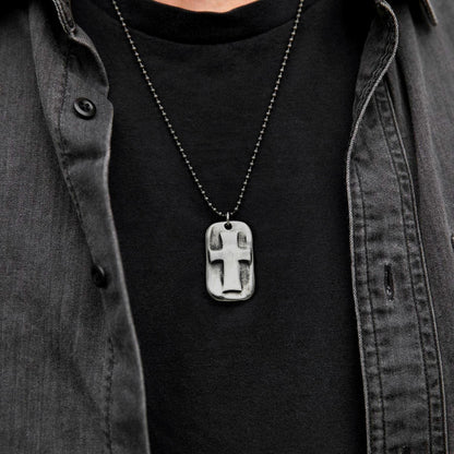 Prevail Cross Dog Tag Necklace [Sterling Silver]