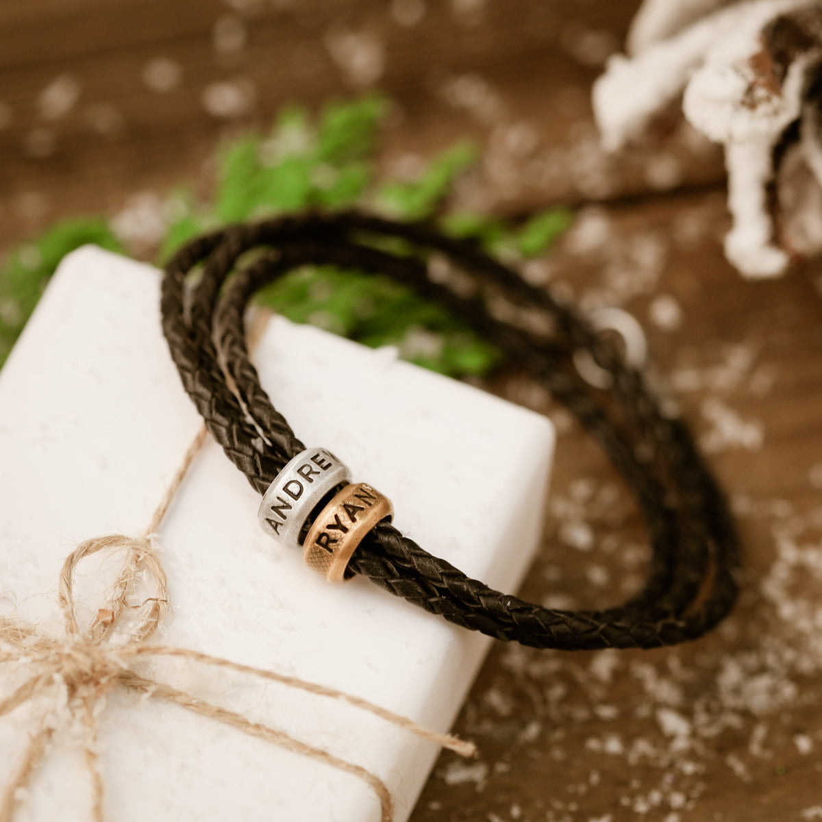 leather bracelet on snow