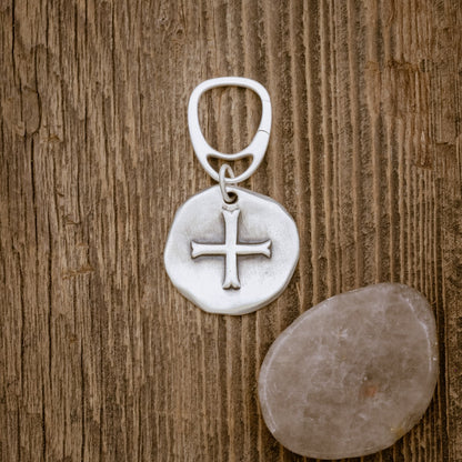 (STERLING SILVER) ROMAN CROSS COIN KEY RING