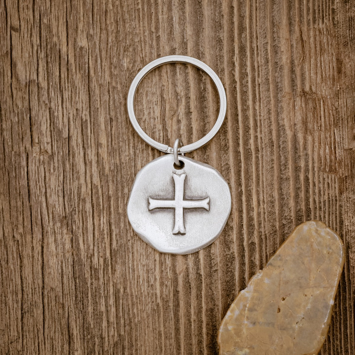 (STERLING SILVER) ROMAN CROSS COIN KEY RING