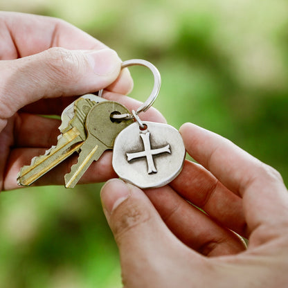 (STERLING SILVER) ROMAN CROSS COIN KEY RING