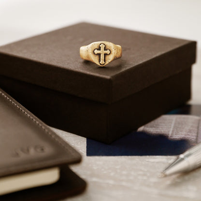 Faith Hope & Love Cross Signet Ring [10k Gold]