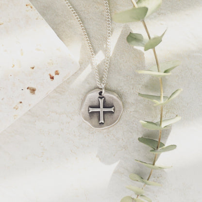 Roman Cross Coin Necklace (Sterling Silver)