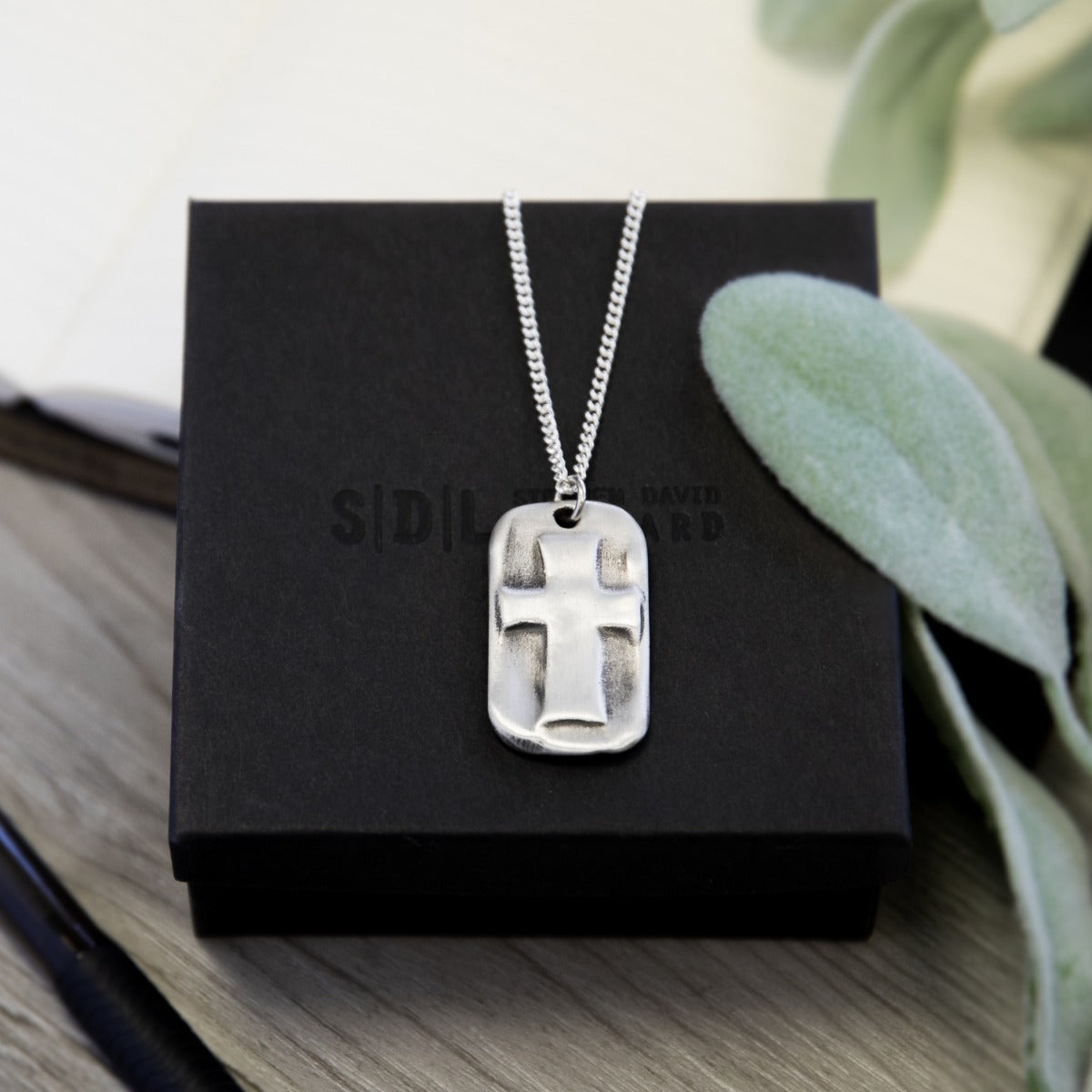 Prevail Cross Dog Tag Necklace [Sterling Silver]