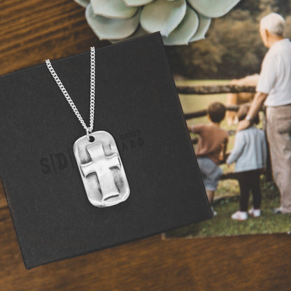 Prevail Cross Dog Tag Necklace [Sterling Silver]