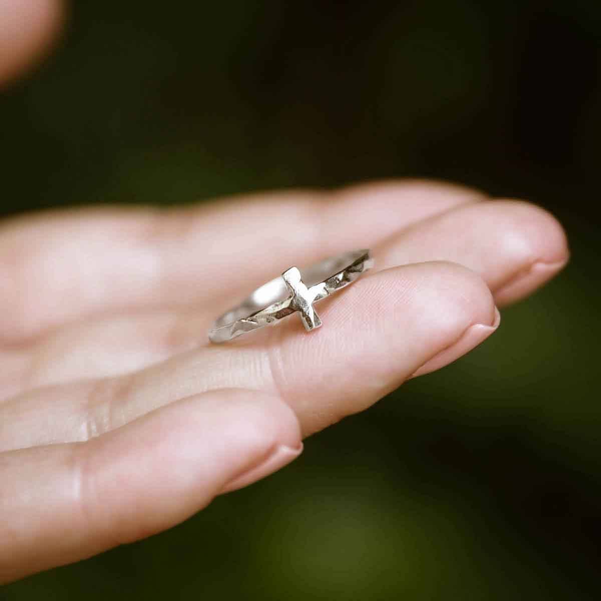 sterling silver Simple Hammered Cross Ring