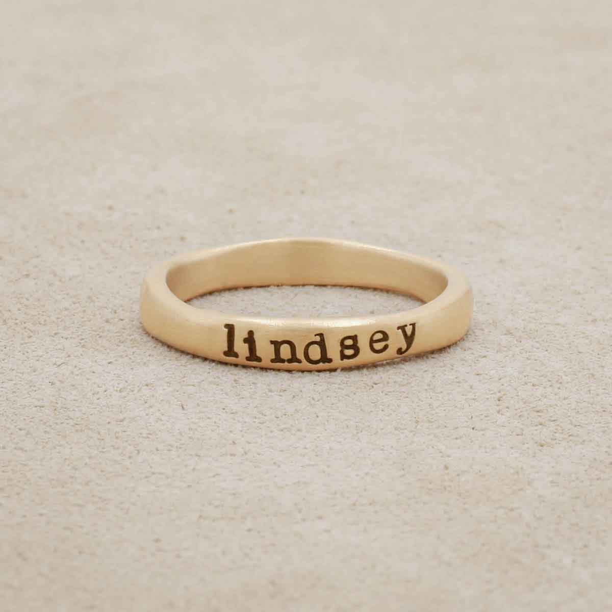 Personalized 14k yellow gold stackable name rings 