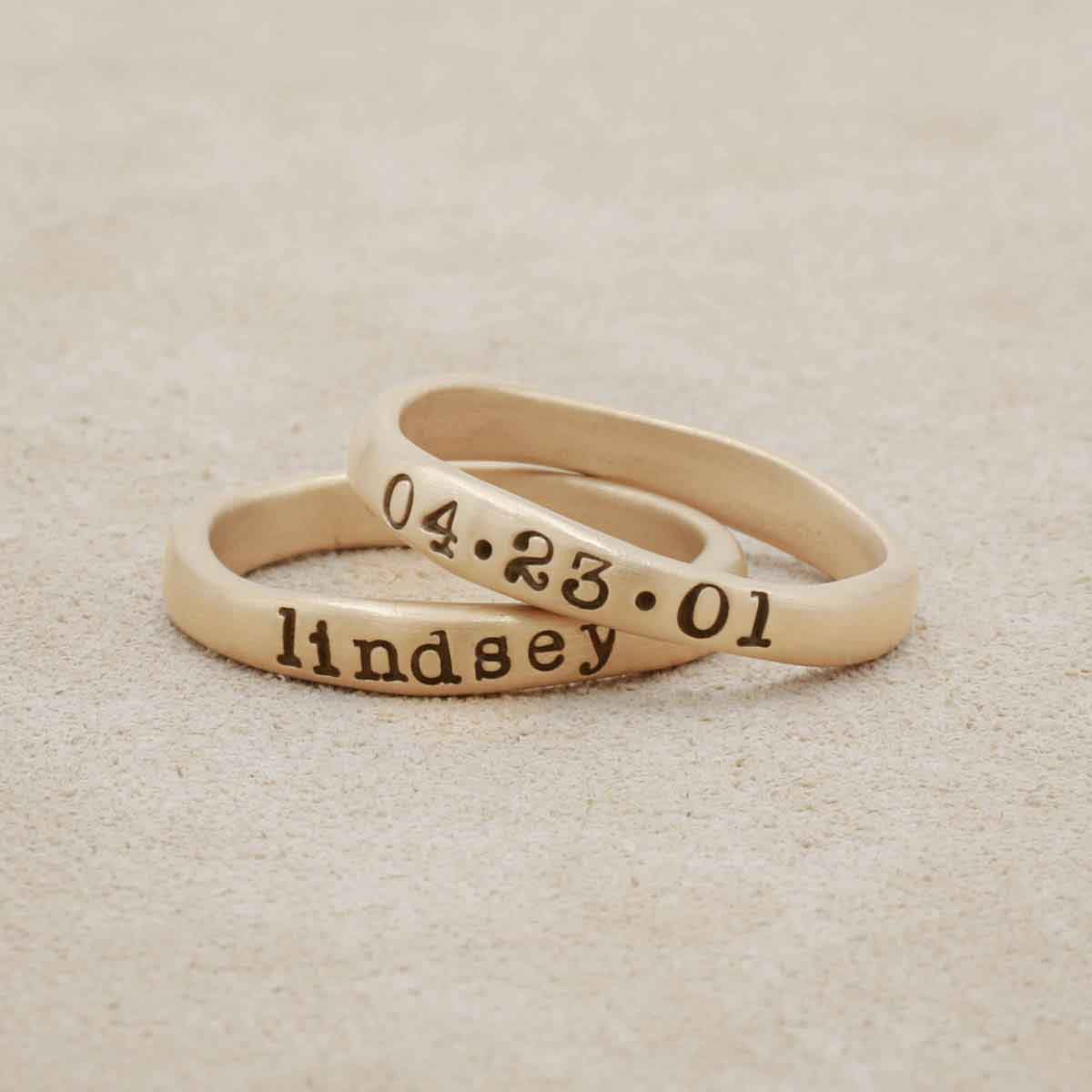 Personalized 14k yellow gold stackable name rings