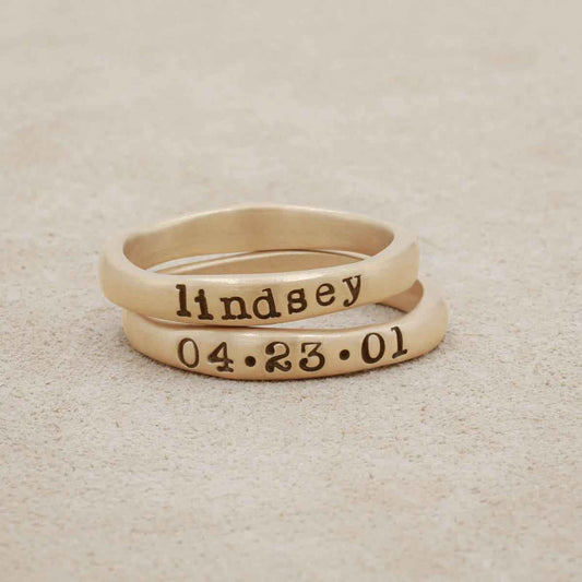 Personalized 10k yellow gold stackable name rings