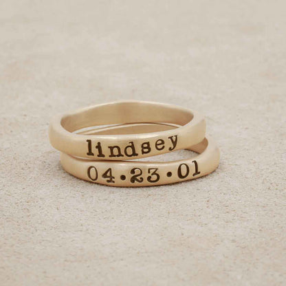 Personalized 14k yellow gold stackable name rings 