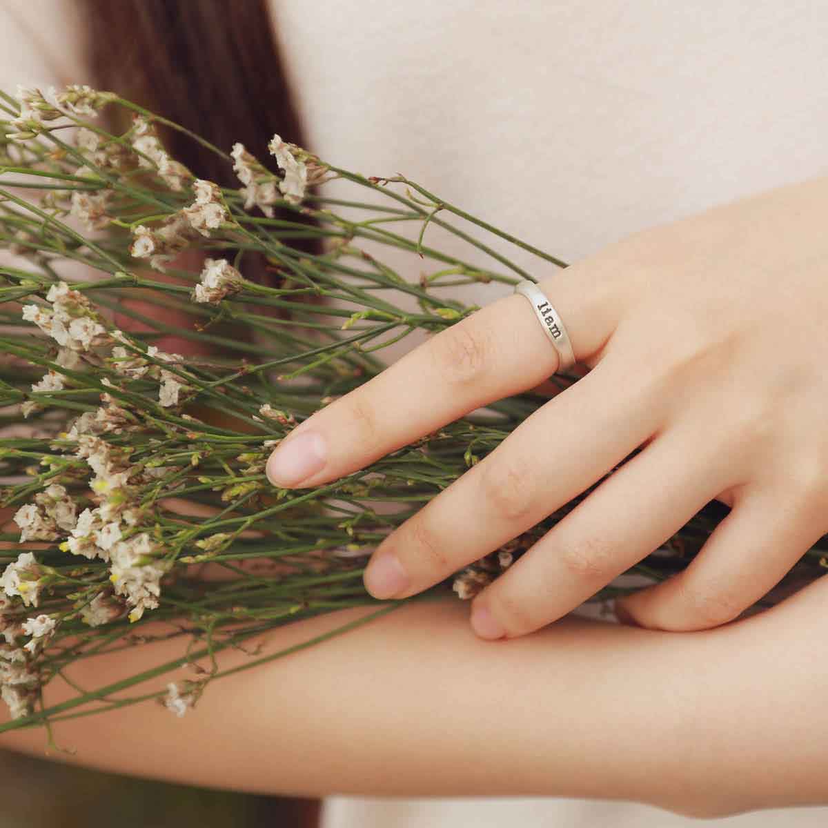 Personalized sterling silver stackable name rings