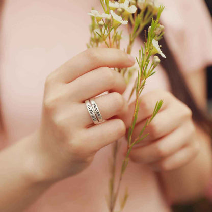 Personalized sterling silver stackable name rings