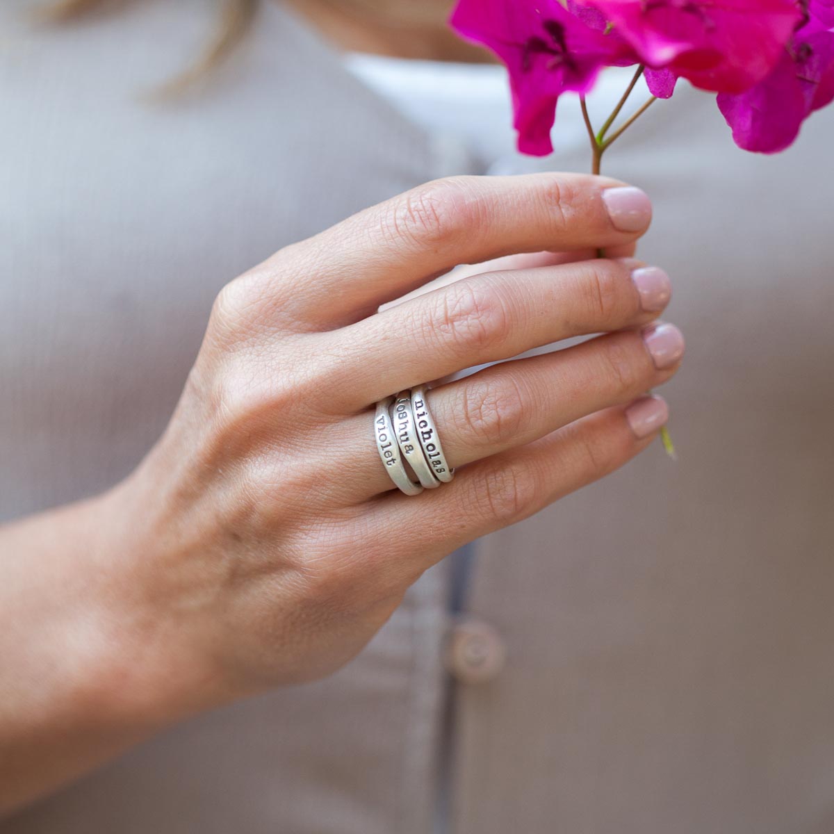 Stacking Name Ring Trio {Sterling Silver}