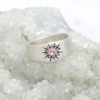 Sunburst birthstone ring handcrafted in sterling silver and set with a birthstone of your choice