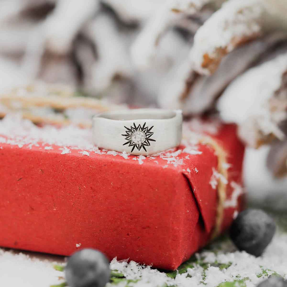 girl wearing sterling silver sunburst ring