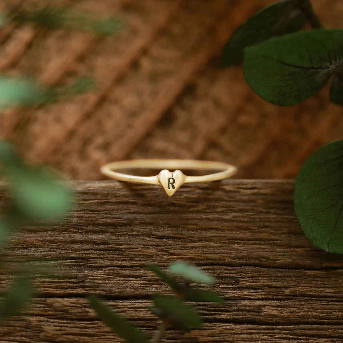 10k yellow gold Sweet Love Initial Ring - One Heart personalized with an initial