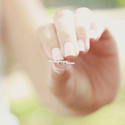 girl wearing sterling silver Sweet Love Initial Ring - Two Hearts