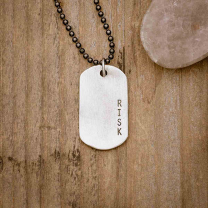 Take Risk Dog Tag Necklace [Pewter]