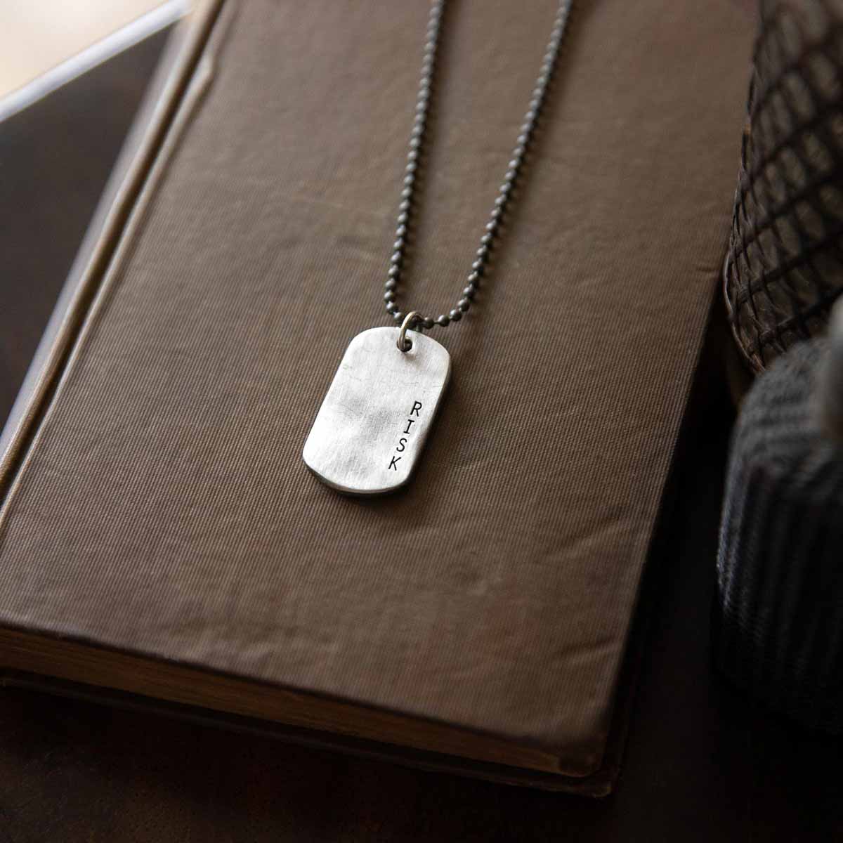 Take Risk Dog Tag Necklace [Pewter]