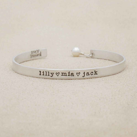 personalized Thin Sterling Cuff cast in Sterling Silver with a freshwater pearl