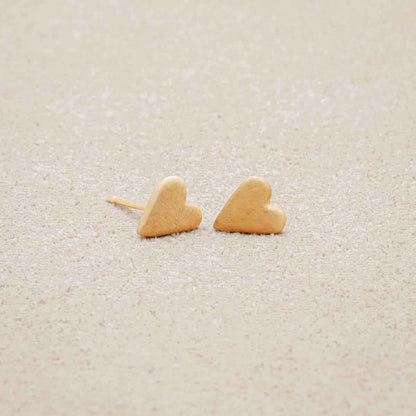 10k yellow gold tiny heart stud earrings with a matte brushed finish