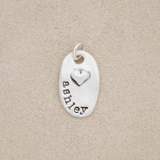 Tiny Oval With Heart Charm {Sterling Silver}