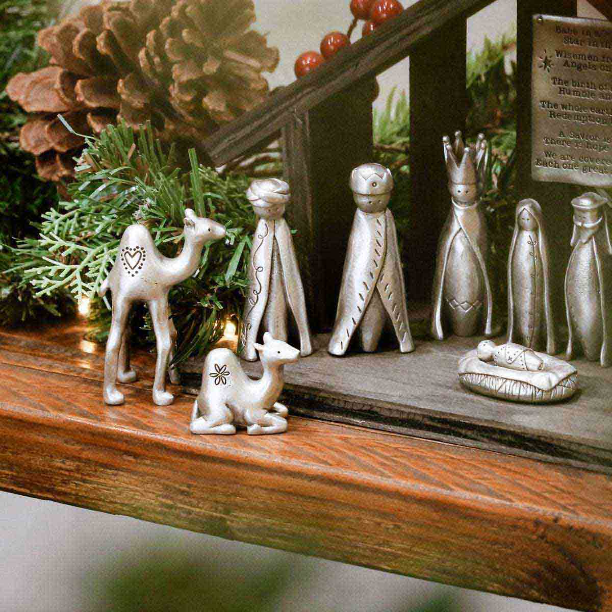 Two Wise Camels Nativity Figurine Set with Nativity Set Close up